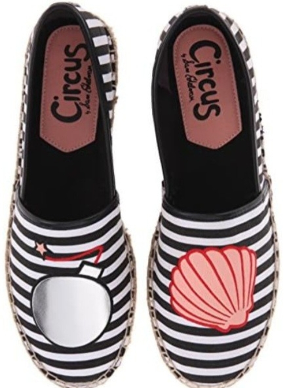 Sam Edelman Circus Leni Black & White Striped Espadrilles With AppliqueTrim